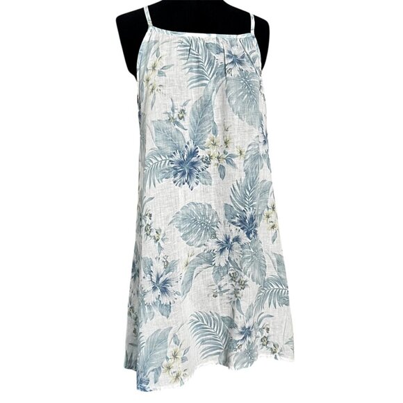 Lungo LArno Floral Sleeveless Dress Made In Italy 100% Linen Blue/White Size M - Picture 4 of 12